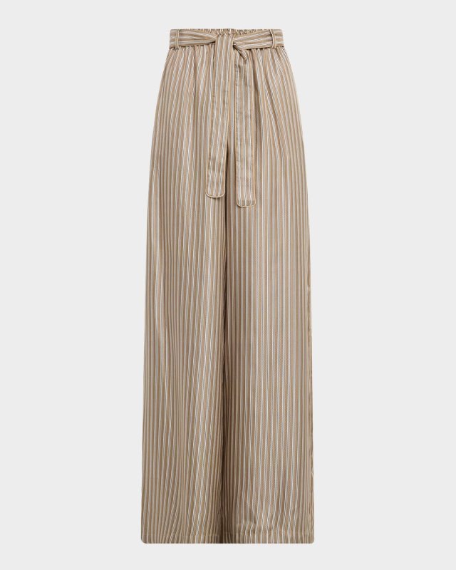 Ladino Striped Silk Wide-Leg Belted Pants
